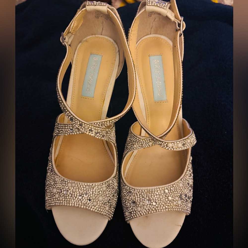Beige Rhinestone Embellished Heels